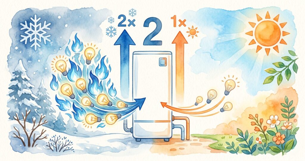 エコキュートの電気消費が鍵——冬と夏で約2倍違う